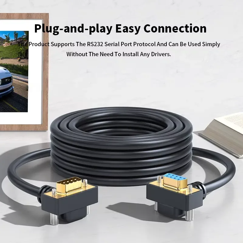 90° Elbow DB 9 Pin Male To Female Connector Wire DB9 RS232 Data Connection Cable Degree Bend Head COM Extension Line 0.5-20M