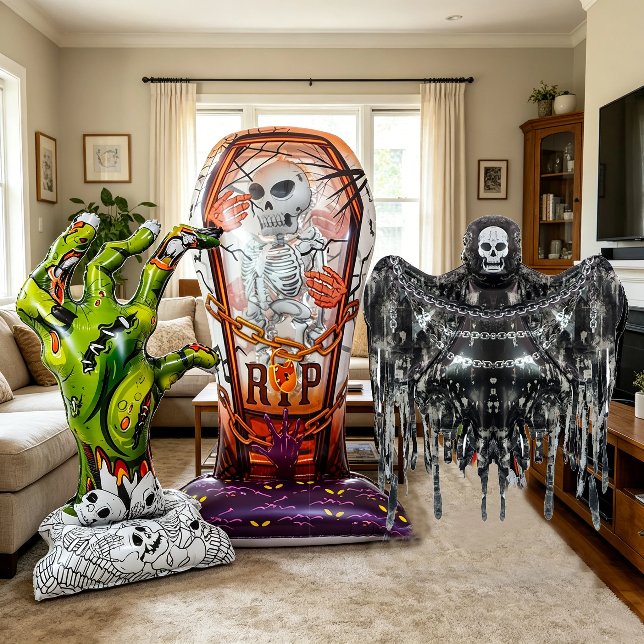 Large Standing Tombstone Skeleton Balloon Inflatable Skull Terror Hand Balloons…