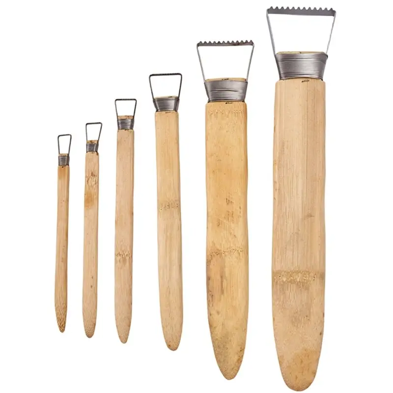 

Набор инструментов для лепки из глины AA76-6Pcs с бамбуковыми ручками и зубчатым металлическим скребком