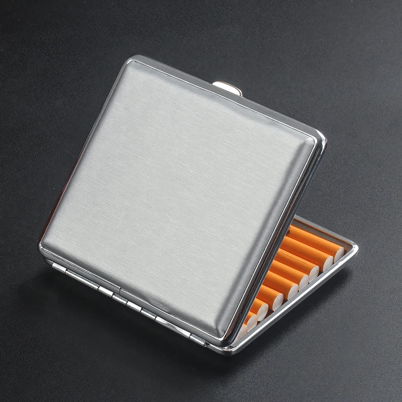 Estuche de cigarrillos de cuero PU para hombres, caja de cigarrillos de Metal de Color sólido, con capacidad para 20 cigarrillos, nuevo y elegante