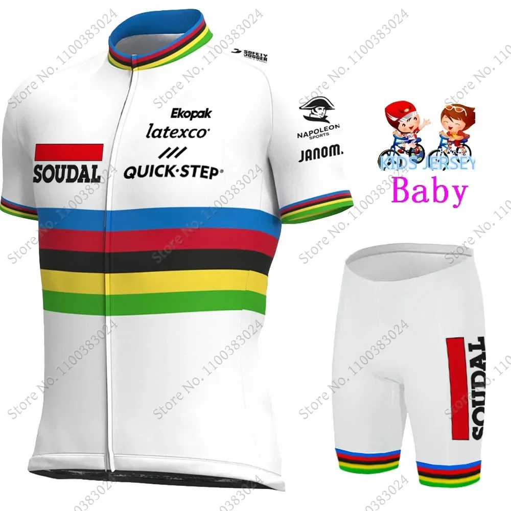 Kids Soudal Quick Step 2024 kolarstwo drużynowe w Belgii zestaw koszulek chłopców dziewcząt żółta odzież rowerowa rower dla dzieci garnitur MTB