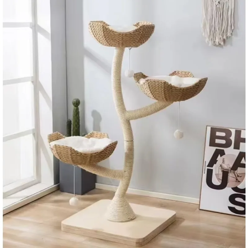 

Large Modern Wooden Luxury Cat Tower Tree Multi-level Cat Condo Climbing Tower with Hammock