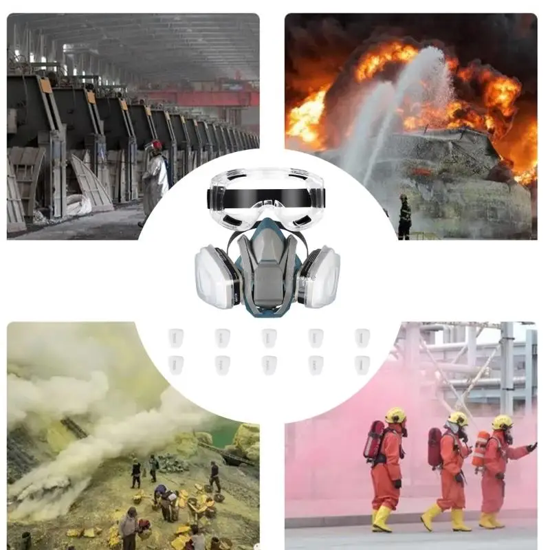 

Adjustable Safety Mask with Double Filter Cartridges & Impact Resistant Goggles Breathable Industrial Respirator for Work