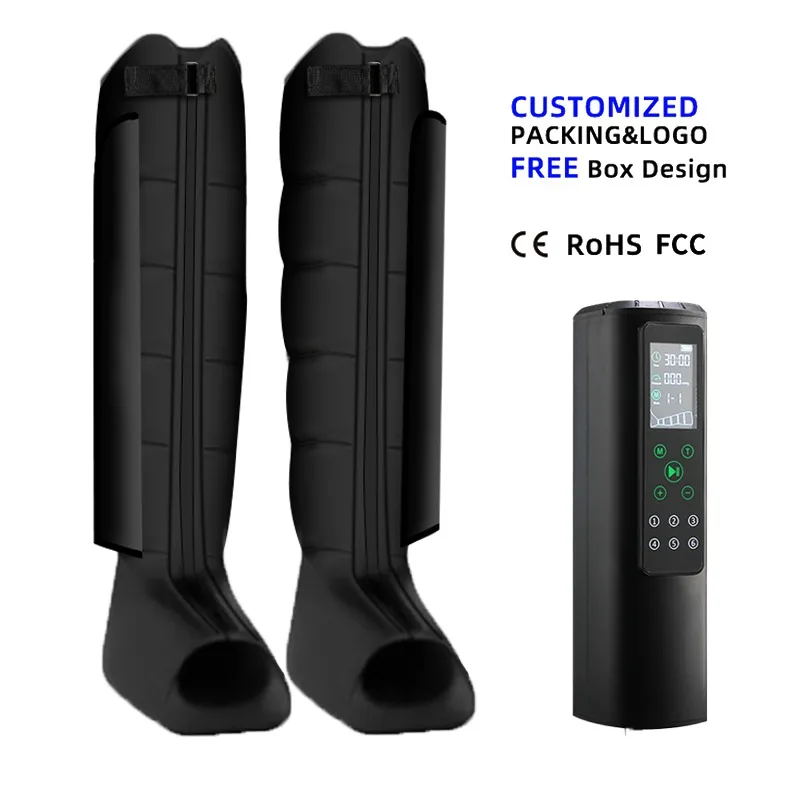 

Wireless Leg Massage Device Air Pressure Therapy Boots 12 Modes 60-270mmHg Pressure Range Custom Logo 6 Chamber