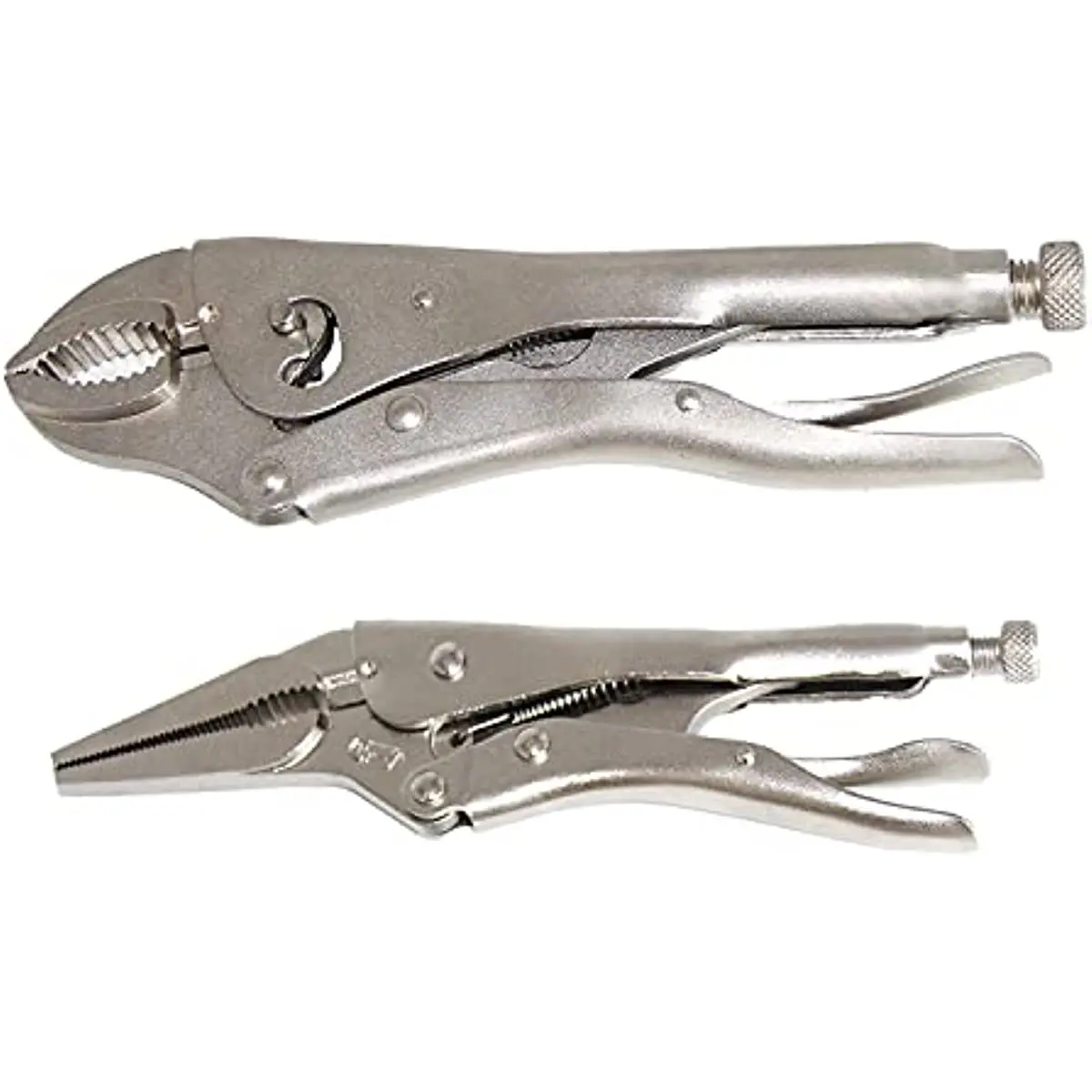 GOSWIFT 2PCS Heavy Duty Locking Pliers 10-inch Curved Jaw 9-inch Long Nose Straight Jaw Chrome Vanadium Steel Vise Grip Pliers