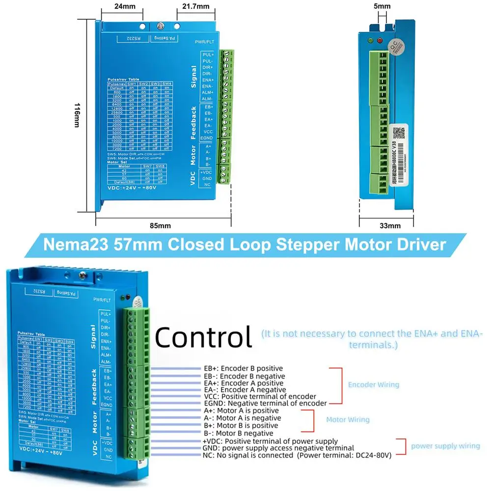 Nema23 Closed Loop Stepper Motor Drive Kit 1.2/2/3 Nm Easy Servo Motor Shaft 8mm 2 Phase Stepper Motor 3M Cable for CNC Router