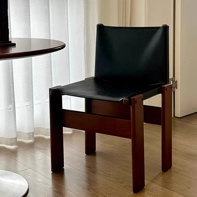 

Medieval wabi-sabi monk chair backrest desk single retro leather makeup stool table and chairs