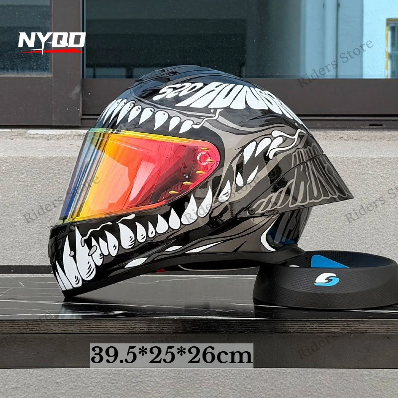 ORZ Motorcycle Full Face Helmet Men Women Single Lens Large Tail Wing Racing Helmet with Bluetooth Slot All Season Universal