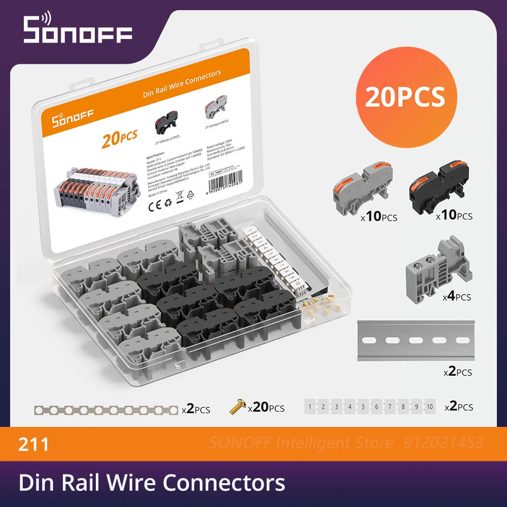 SONOFF 20 قطعة Din السكك الحديدية موصلات الأسلاك كتل طرفية عدة السلامة ومريحة الأسلاك الملحقات موصلات كهربائية