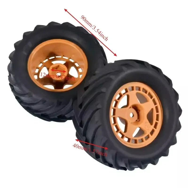 

4PCS 90mm RC Monster Truck Tires Wheels 12mm Hex for Trxs E-Revo MJX 16207 16208 1/16 HBX Upgrade Parts Off-Road Buggy