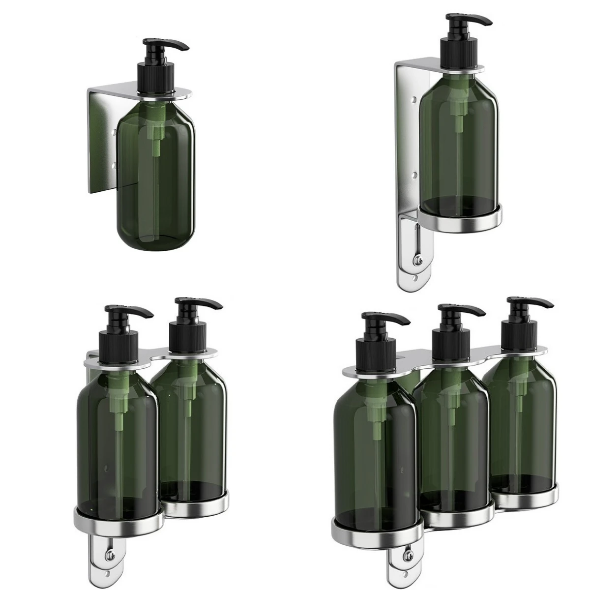 Wall Mounted Soap Dispenser Pump Bottle Stainless Steel Holder For Shampoo Shower Gel Refillable Conditioner Bottle Holder