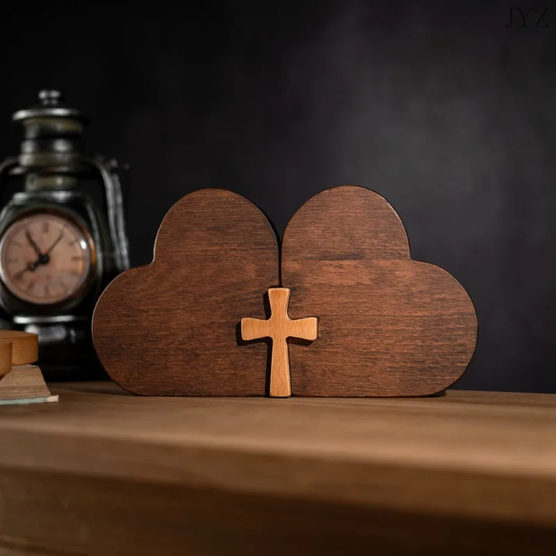 Love Desktop Ornaments, Heart Shaped Decoration, Christian Sculptures, Small Cross, Valentine's Day Gifts