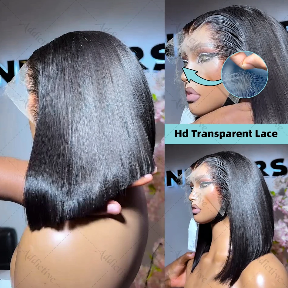 250% Straight Short Bob 13x4 Lace Frontal Human Hair Wigs 13x6 HD Transparent Lace Front Wig 5x5 Closure Wig For Women