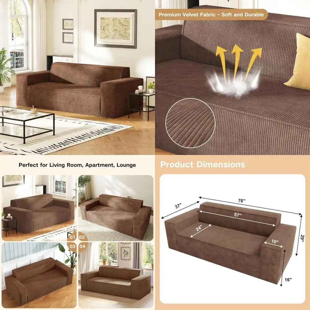 

Memory Foam 3-Seater Sofa, Easy Transport, Deep Seat Modern Couch with Corduroy Fabric