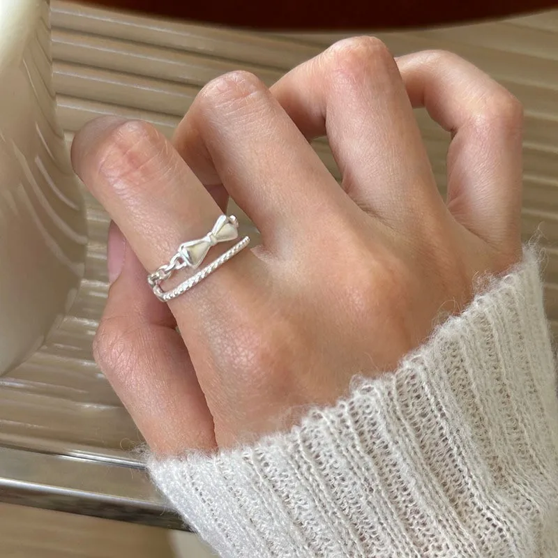 PANJBJ 925 Sterling Silber Perle Unregelmäßigen Ring für Frauen Shell Überlappende Hohl Süße Design Schmuck Geschenk Dropshipping – Detail 32