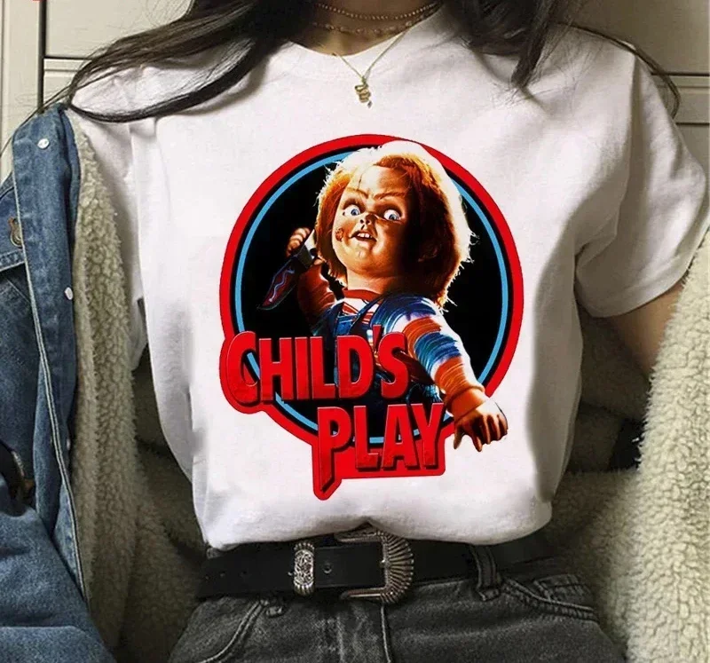 Chucky grafika drukowana T-Shirt Chucky Streetwear moda na co dzień wycięcie pod szyją krótki rękaw Plus rozmiar T Shirt damski