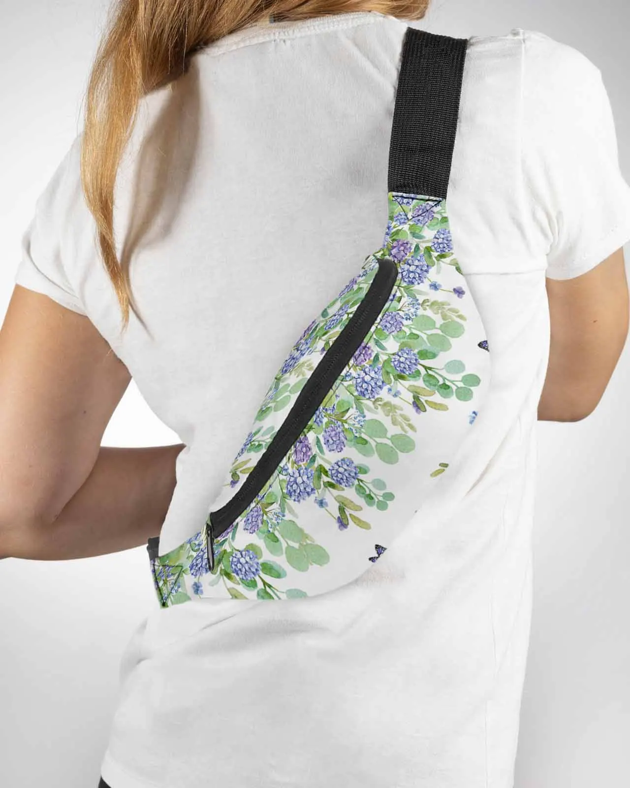 

Flowers Hydrangeas Eucalyptus Leaves Butterflies Waist Bag Fanny Pack Belt Bag Wallet Pouch Waterproof Banana Hip Bags