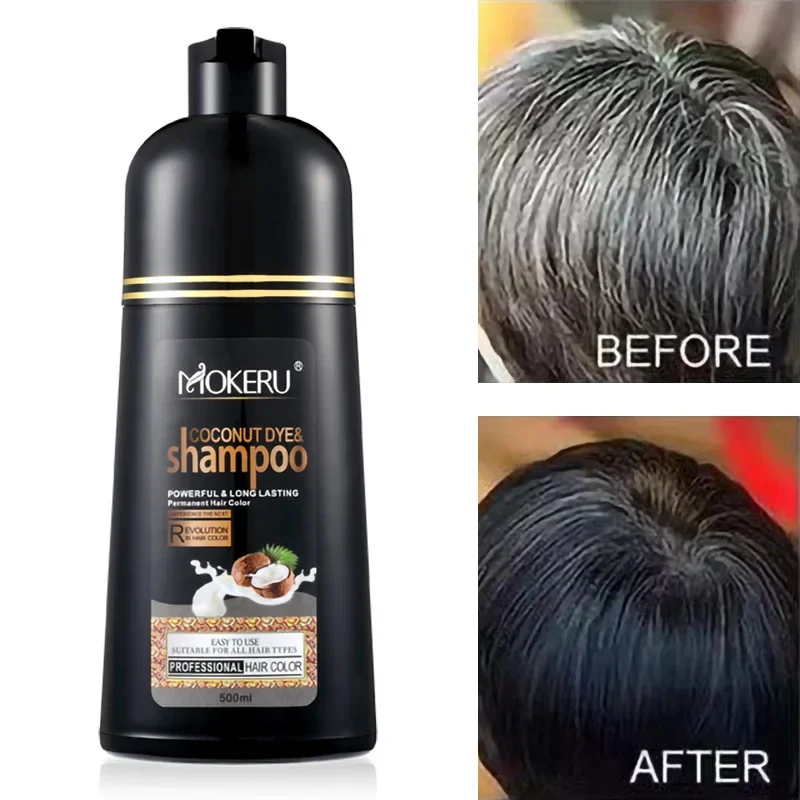 Mokeru Fast Dyeing Black Long Lasting Color Black Hair Shampoo Organic Pure Natural Coconut Hair Dye Shampoo for Hair Women Man