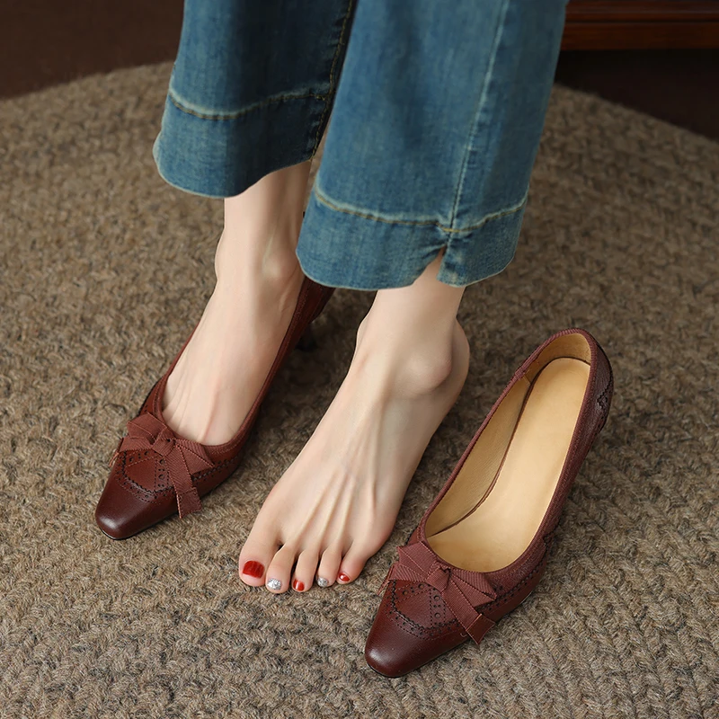 2026 new spring autumn women pumps natural leather 22-25cm sheepskin+pigskin+cowhide high heel women shoes fashion loafers