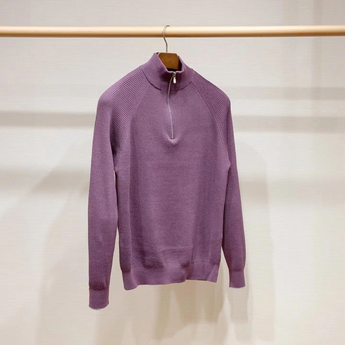BC yarn semi-zipper cotton shoulder sleeve knitted sweater