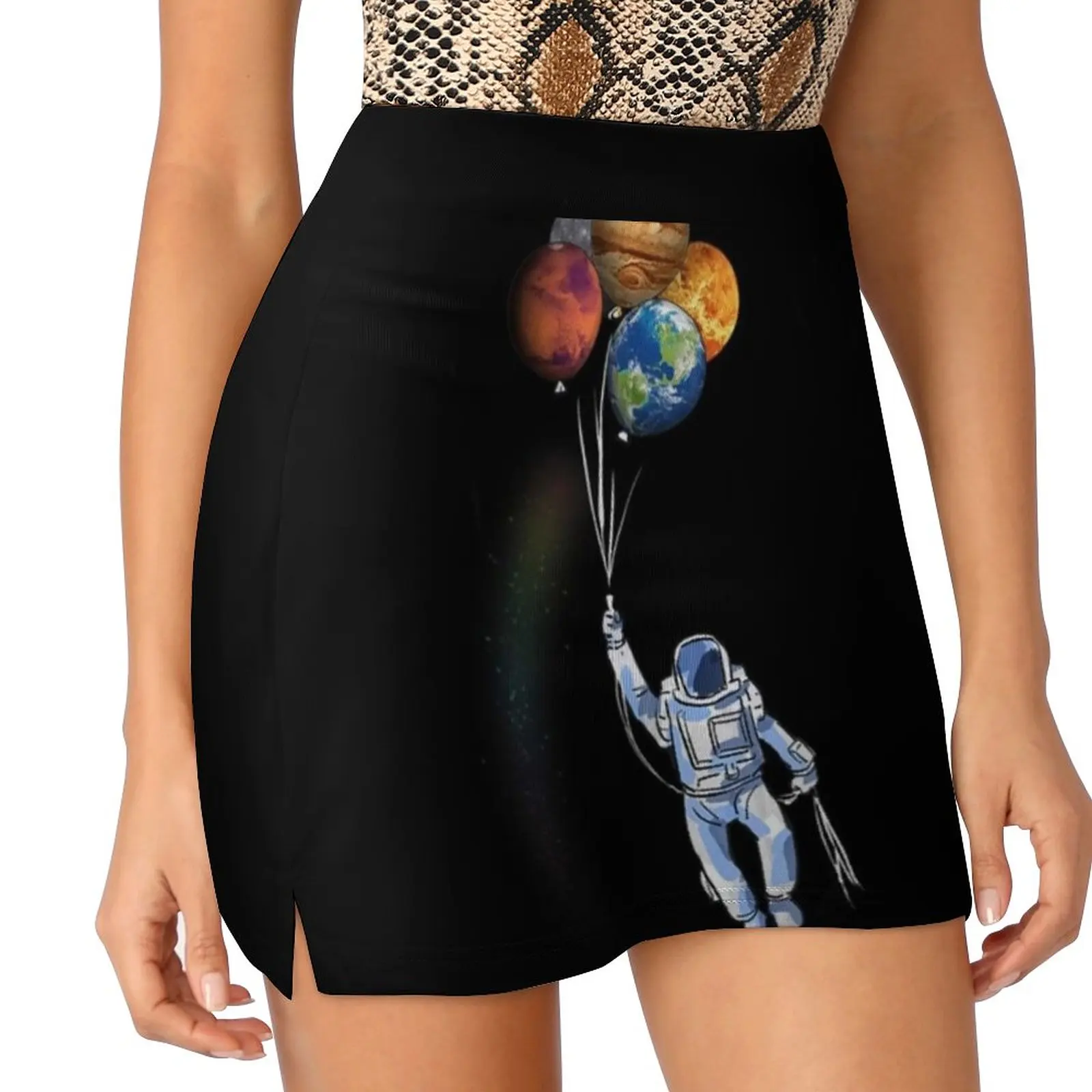 Astronaut Funny Space Spaceman Holding Planet Balloon Women's skirt Sport Skort Skirt With Pocket Fashion Korean Style Skirt