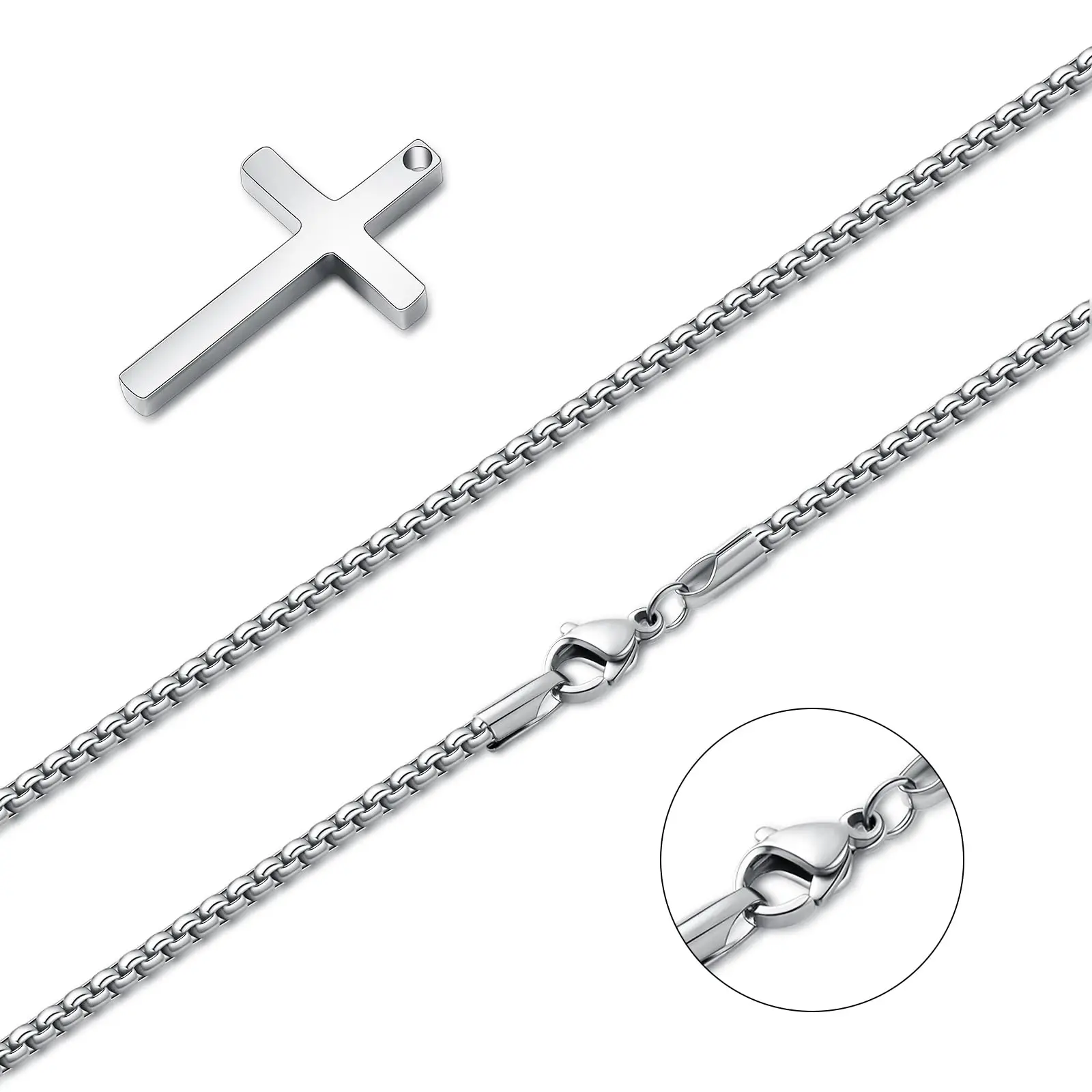 Shevalu 16-24 Inch Silver Cross Necklace Mens Cross Necklaces with 2.5mm Cross Chain and Exquisite Stainless Steel Cross Pendant