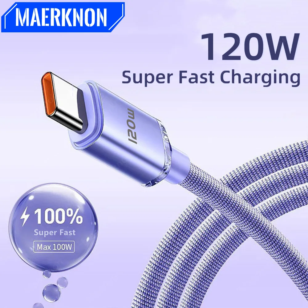 120W 6A Super Fast Charge USB Type C Cable Phone Charger USB Data Cord For Samsung S23 Realme Xiaomi 13 Huawei Quick Charge Wire