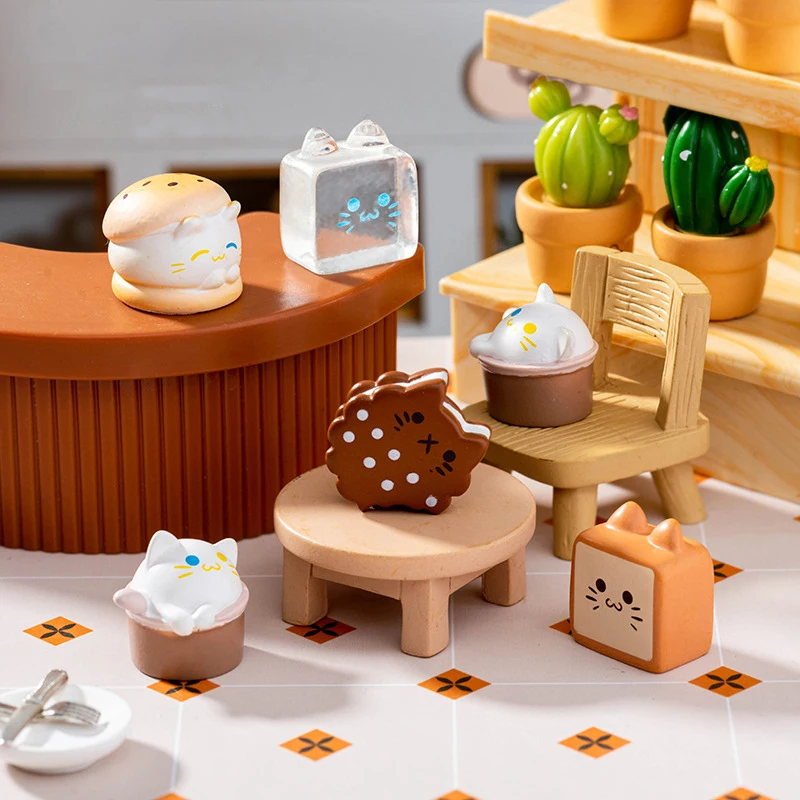 Cartoon Dessert Biscuit Burger Cat Micro Landscape Ornaments Figurine Miniature Decoration Desktop DIY Home Decoration Gifts