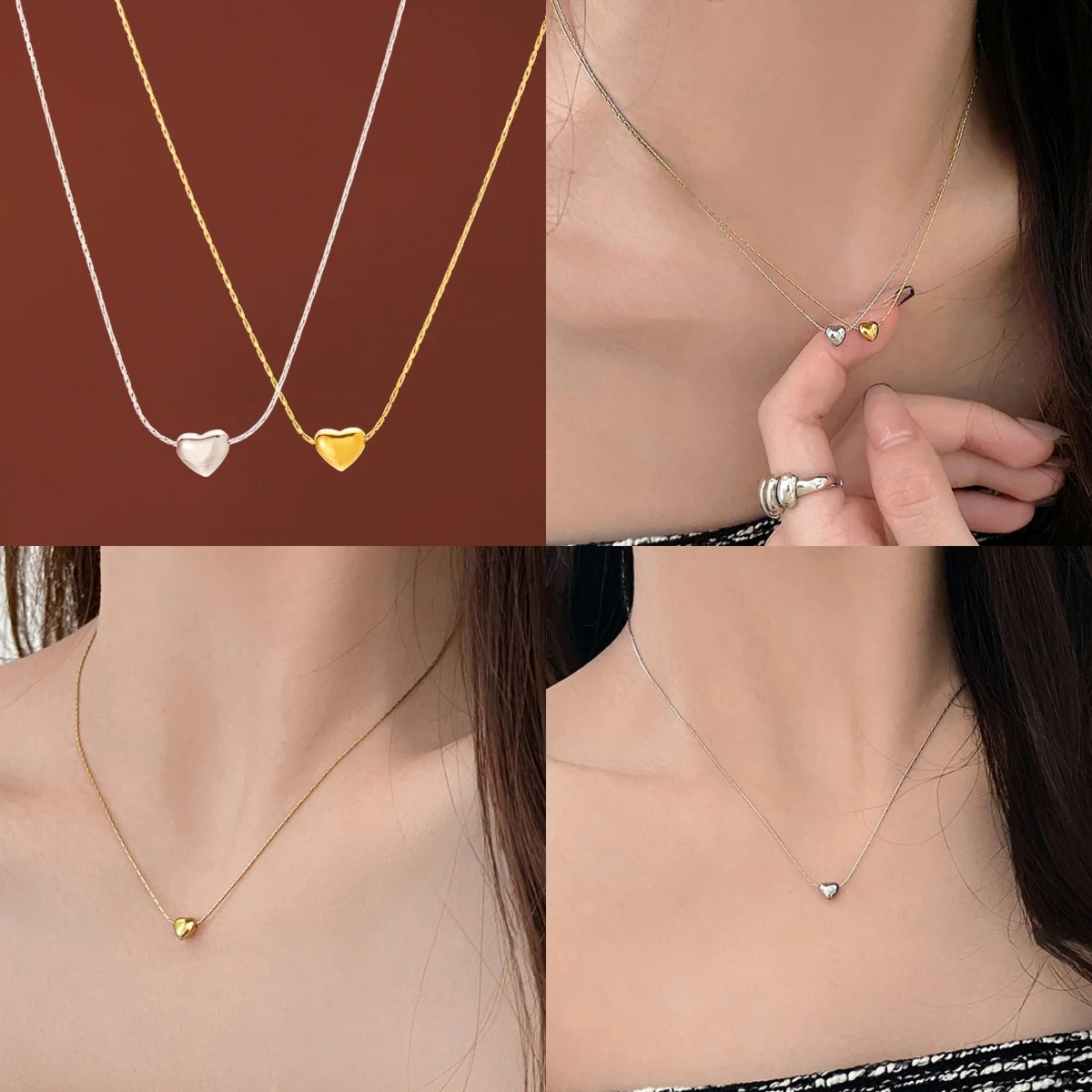 

Gold Plated Mini Heart Pendant Necklace for Women Titanium Steel Waterproof Jewelry Gift for Girls Party Accessory