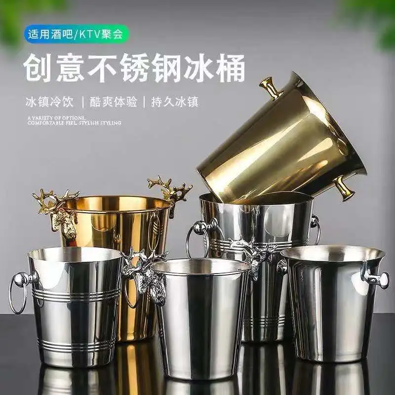 New oblique stainless steel ice bucket European ice bucket bar ktv ice  deer head wine creative decorative ornament