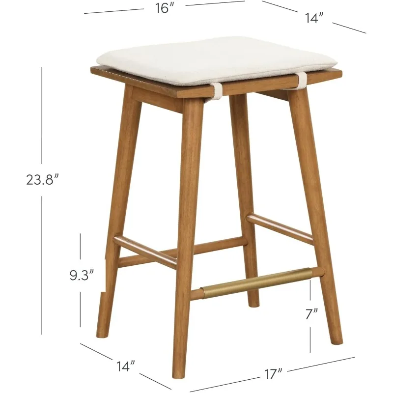 Barker Counter Height Solid Wood Barstool with Upholstered Cushion, Backless Island Stool with Rubberwood Legs and Natural