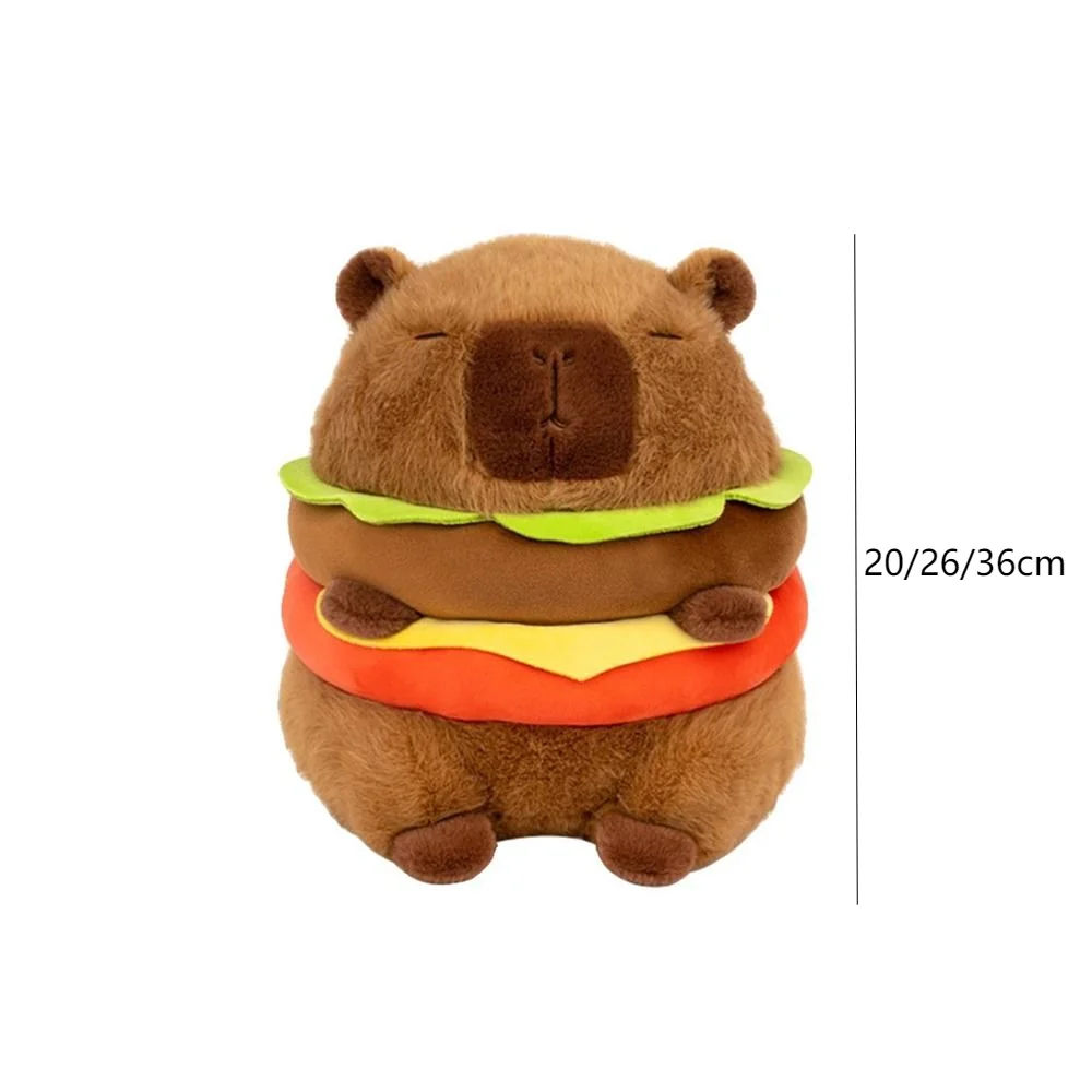 High Quality 20/26/36 Cm Hamburger Capybara Fluffy Pillow Kapibala Plush Doll Cartoon Animals Transformation Stuffed Toy Girl