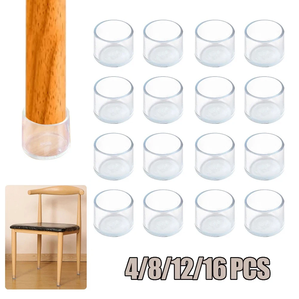 4/8/12/16 PCS Anti-Noise Chair Leg Silicone Floor Protectors Transparent Rubber Furniture Leg Cap Non-Slip Table Feet Caps Cover