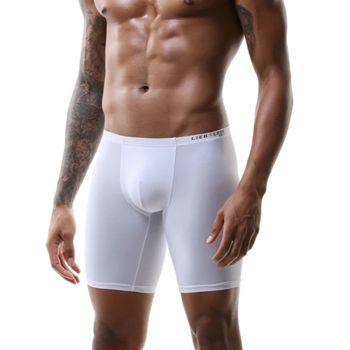 

Men Long Leg Underwear Sports Compression Shorts Ice Silk U Pouch Boxer Anti Chafing Ball Park Underpants Pouch