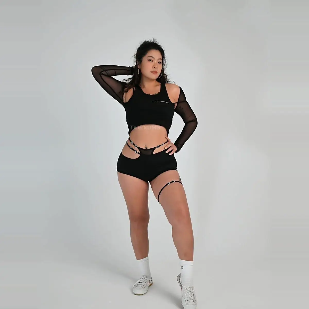Spliced ​​Lace Shiny Diamond Buckle High Elastic Black Versatile Ultra Shorts Pole Dance