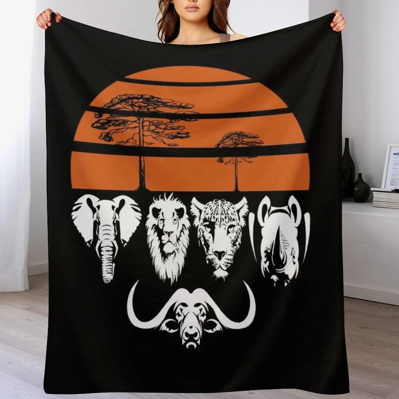 Safari Jungle Africa the big five animal Throw Blanket Warm Comfortable Blanket Gift for Parents Friends