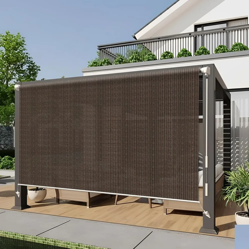 

HENG FENG Outdoor Roller Shade 7'(W) x 8'(H) Patio Shades Roll up Outdoor Blinds Cordless Exterior Roller Shade Wand Operation f