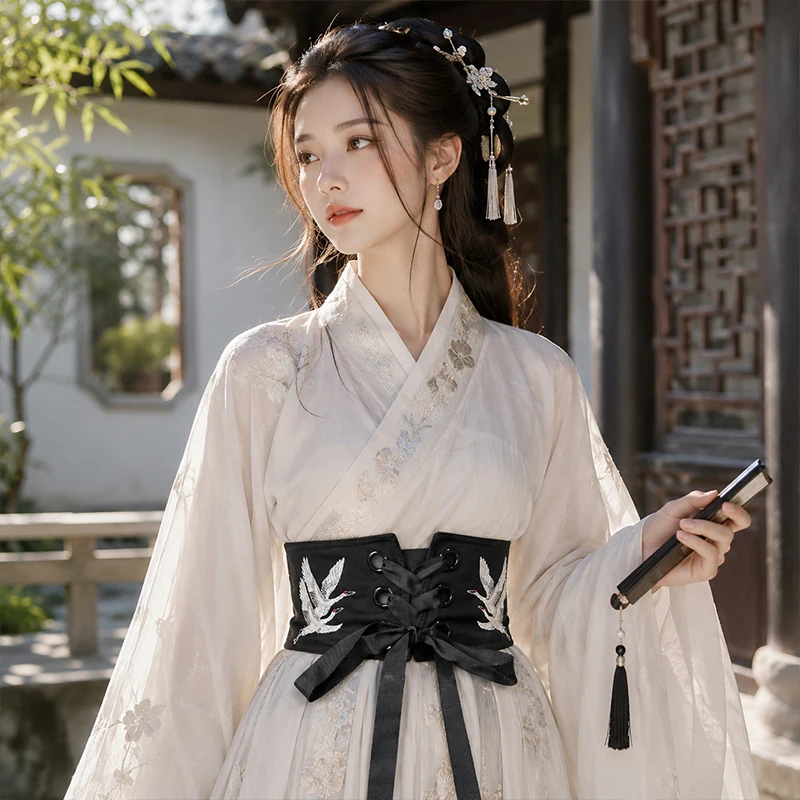 Crane Embroidered Chinese Style Hanfu Belts Japanese Kimono Obi Hanfu Dress Corset Waistband Yukata Sash Tie Cosplay Accessories