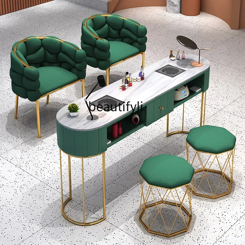 xx1Nail Table Nail Shop Table and Chair Set Japanese Entry Lux Single Double Table with Vacuum Cleaner