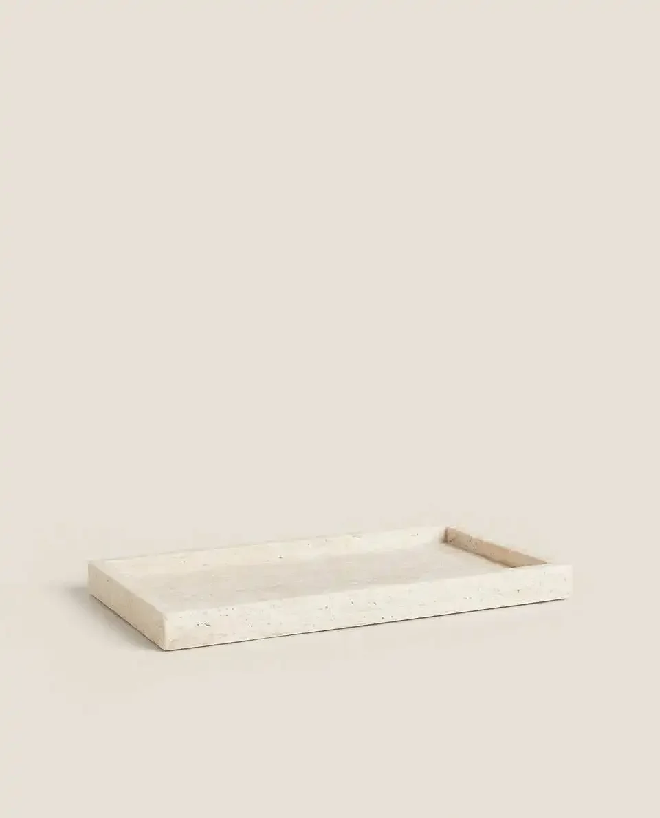 【Natural】Wabi-Sabi Style Yellow Travertine Tray, Rectangular Beige Marble Stone Tray, Bathroom Ornament, Wholesale, 30x20x3cm