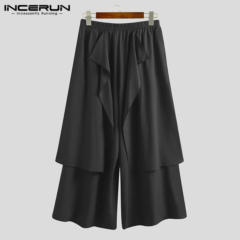 INCERUN S-5XL pria, Bawahan tidak teratur Solid Jogger Streetwear pinggang elastis kaki lebar longgar Punk Pantalon 2023