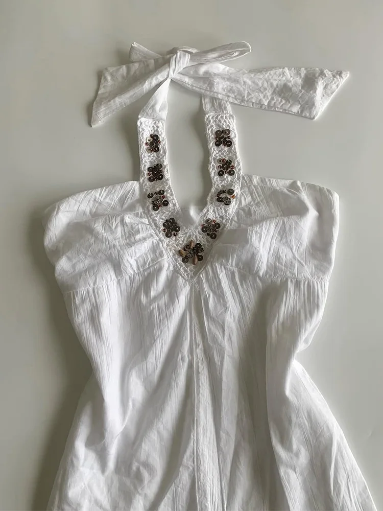 

Оригинальный белый топ с подвесными ремешками, красивый летний топ 202, женский жилет из смеси хлопка в стиле ретро, верхняя одежда от NianGaoYou