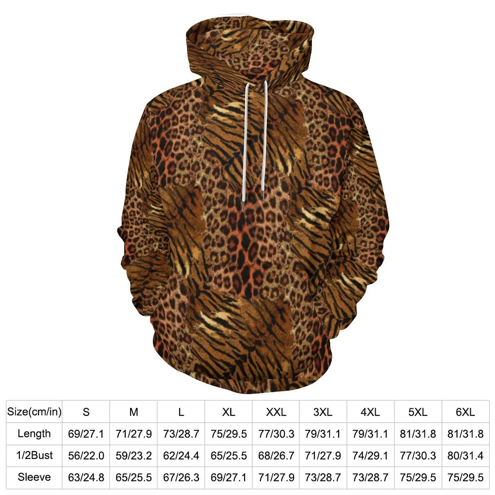 Leopard Tiger Skin Loose Hoodies Trendy Spotted Striped Cat Streetwear Pullover Hoodie Men Long Sleeve Sweatshirts 5XL 6XL