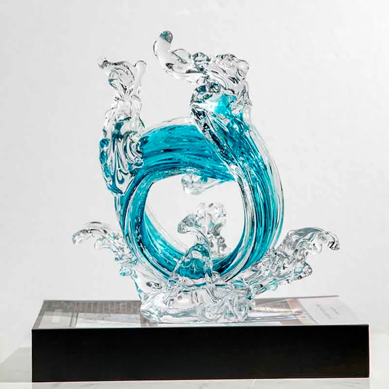 Luxury Glass Crafts Abstract Sculpture, Wind Wave Artwork, TV Cabinet Office Desktop Decoration, Home Decor Statue Nordic Gifts