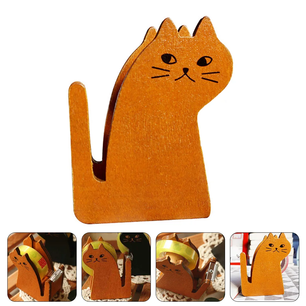 

Cat Tape Holder Adorable Lovely Adornment Decor Convenient Retro Style Dispenser Vintage Shaped Cutting Machine Wooden