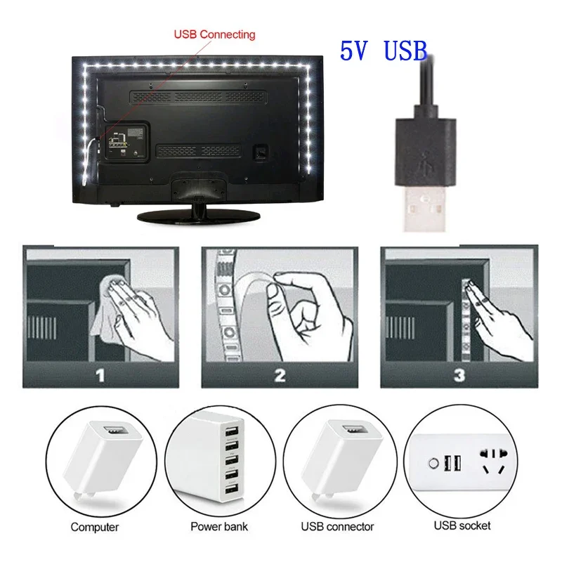 5V USB 2835 Led Strip Light Not Waterproof Warm White USB TV Backlight Decoration Neon Led Lighting Strip 5V Lamp Tape Diode