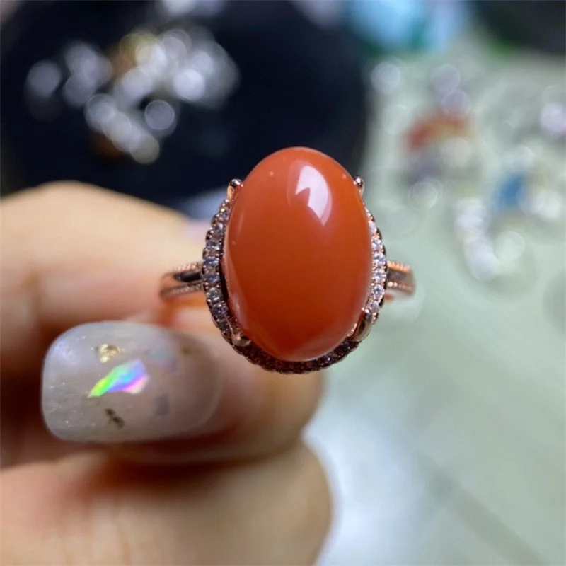 Jewellery joyas feminina  gemstones rings pendant pure natural Baoshan South red agate S925 rose gold plated setting live mouth