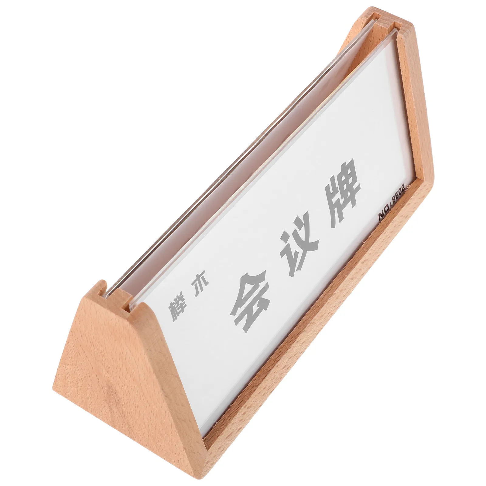 Acrylic Card Holder with Natural Wood Base V-Shaped Tabletop Sign Stand for Desk Name Display Office Meeting Room Conference