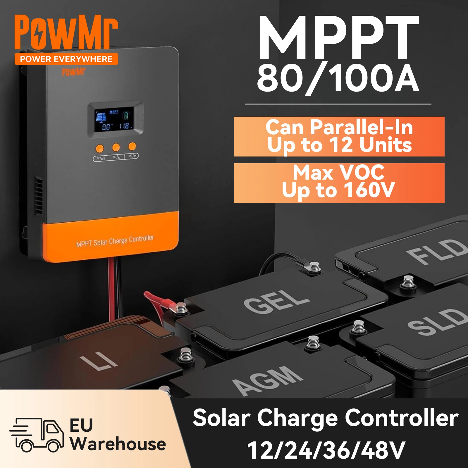 

PowMr MPPT 80A 100A Solar Charge Controller Battery Charge Solar Controller 12V 24V 36V 48V Auto