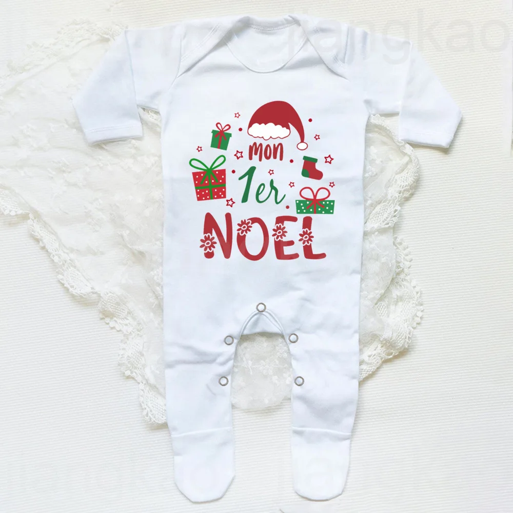 My 1st Christmas French Printed Baby Sleepsuit Bodysuit Newborn Babygrow Xmas Outfit Jumpsuit Holiday Infant Long Sleeve Romper